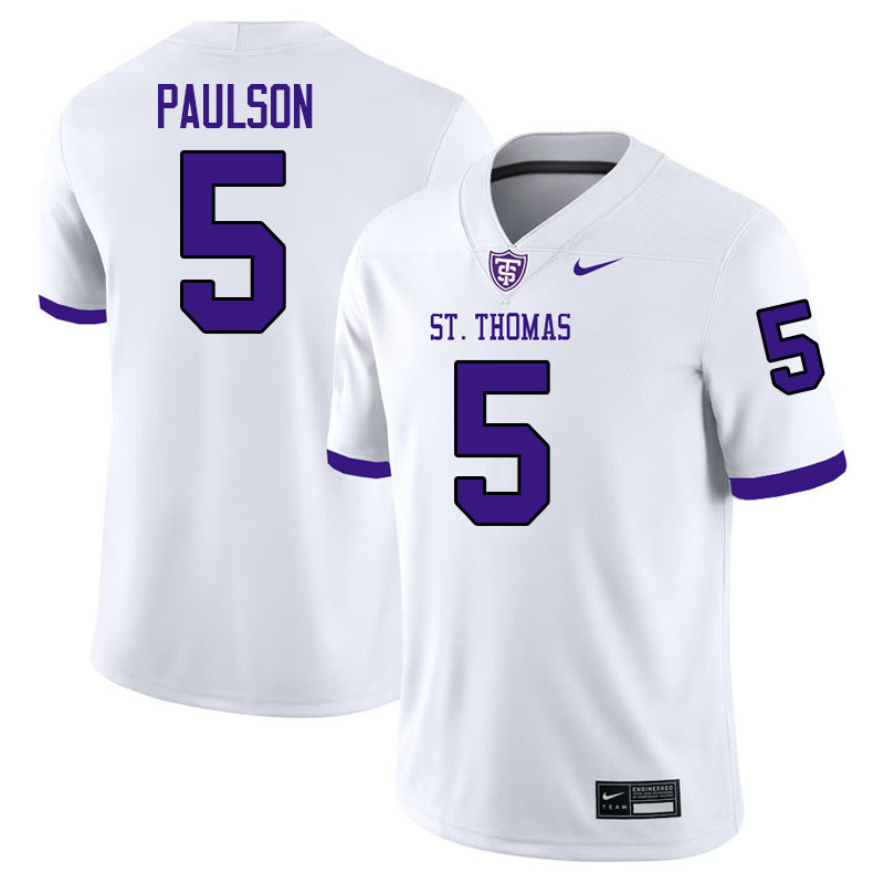 St. Thomas-Minnesota Tommies #5 Eli Paulson College Football Jerseys,Uniforms-White